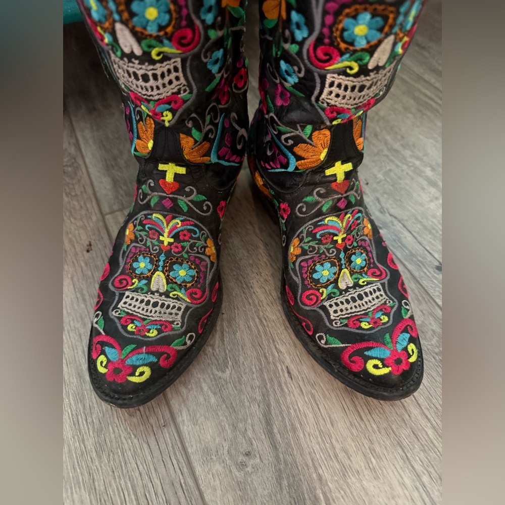 Old Gringo Black Sugar Skull Klak Embroidered Western Cowgirl Boot size 7 - Picture 3 of 8